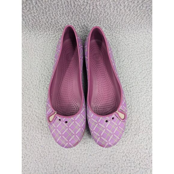 Crocs Women's size 10 Purple Pink Plaid Flats Casual Shoes - Picture 2 of 12